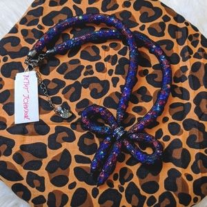 NWT Betsey Johnson Mesh Gem Filled Bow Necklace
